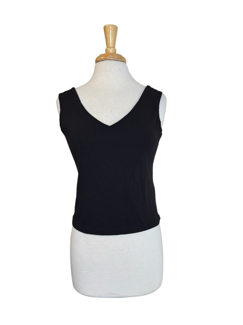 Vintage EQUESTRIAN Black Tactel V-Neck Tank Top Sz Medium Made in USA Wide Strap